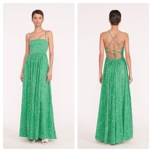 STAUD Courtney Floral-Print Smocked Dress Maxi Open Back Green Palm (6)
